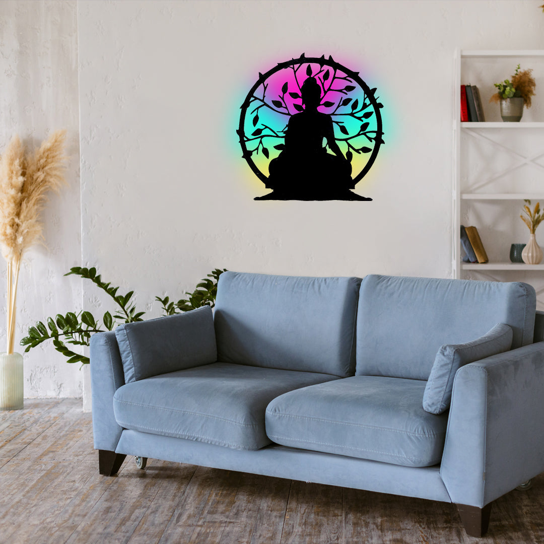 Buddha Mandala Art with Neon Backlighting