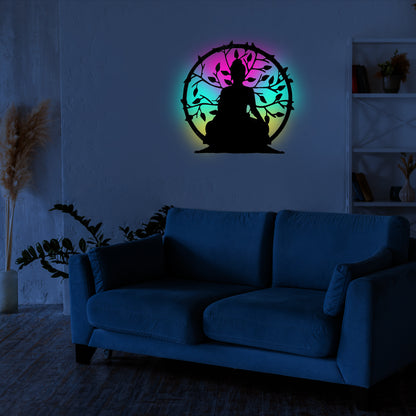 Buddha Mandala Art with Neon Backlighting